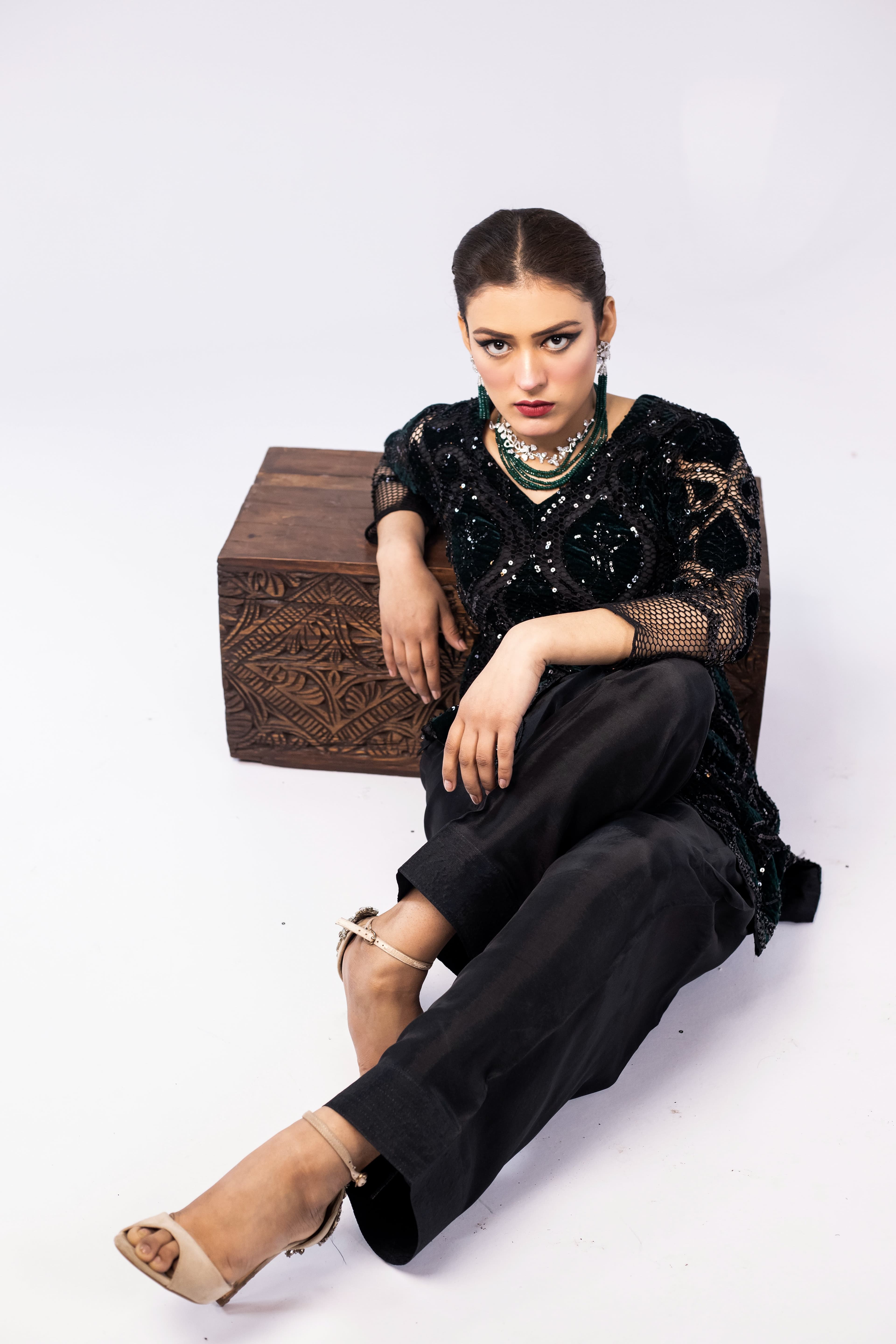 Net Velvet & Lama Silk Co-ord Set