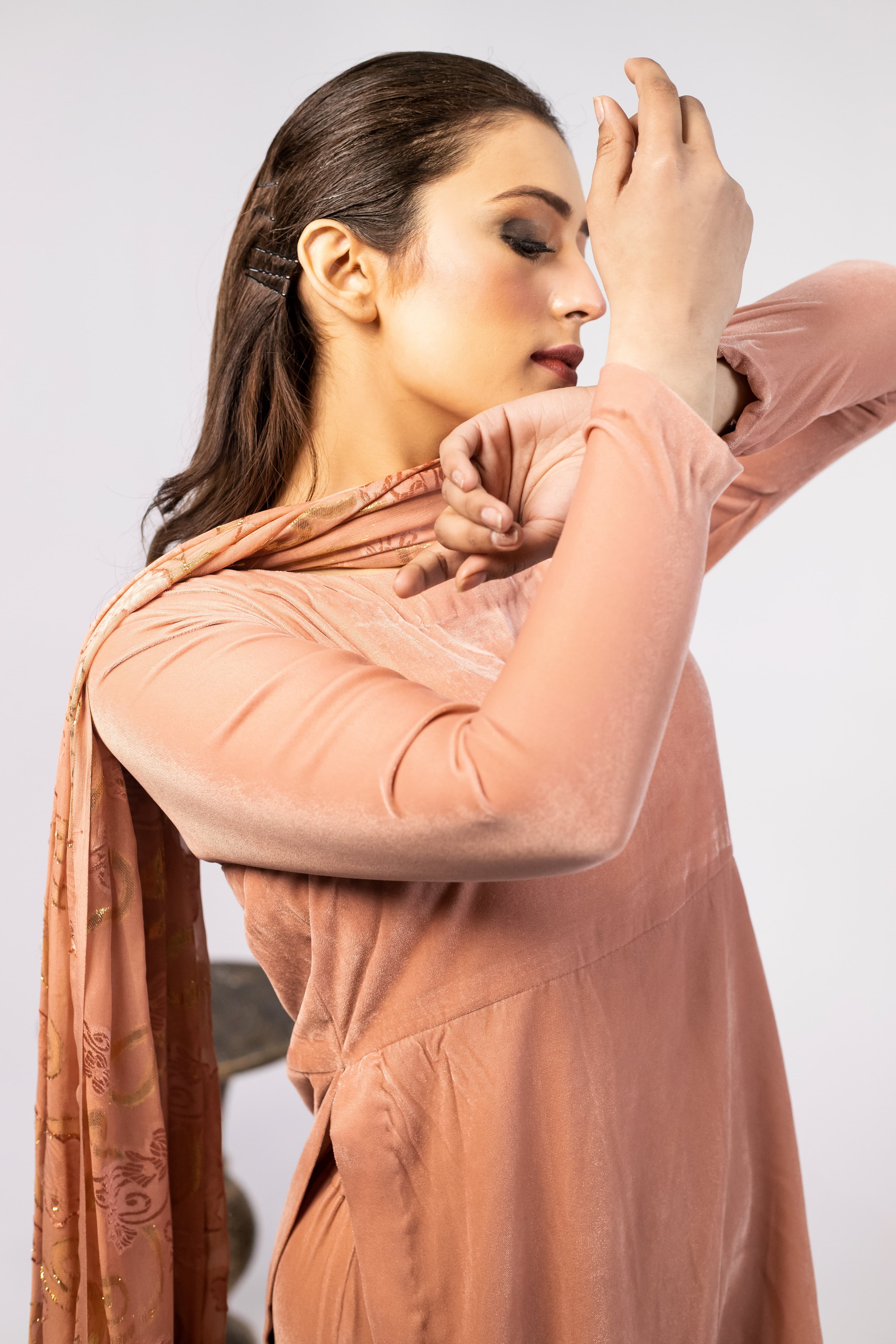 Dusty Peach Velvet Sharara Set